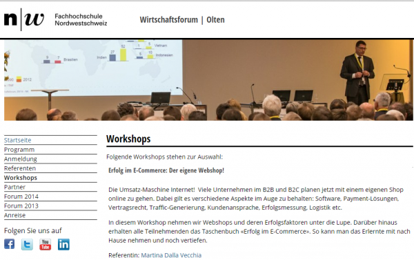Wirtschaftsforum FHNW in Olten. Workshop Webshop