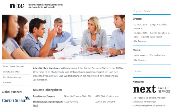 Praktikum- und Job-Börse für Studenten. Career Services der FHNW. 